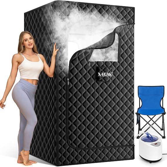 X-Vcak Upgraded Portable Steam Sauna Tent for Relaxation & Detox - 3L Steamer, 9 Heat Settings, 2.6' x 2.6' x 5.9' Foldable Design