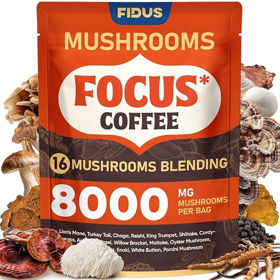 16 in 1 Mushroom Coffee with 8000mg Adaptogenic Mushrooms, 40 Servings | Instant Mushroom Coffee with Ashwagandha, Probiotic, Magnesium and Lion's Mane for Focus, Energy, Immunity & Digestion