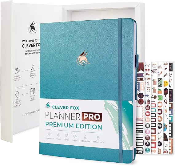 Clever Fox Planner PRO Premium, Undated Weekly, Daily, Budget, Aquamarine