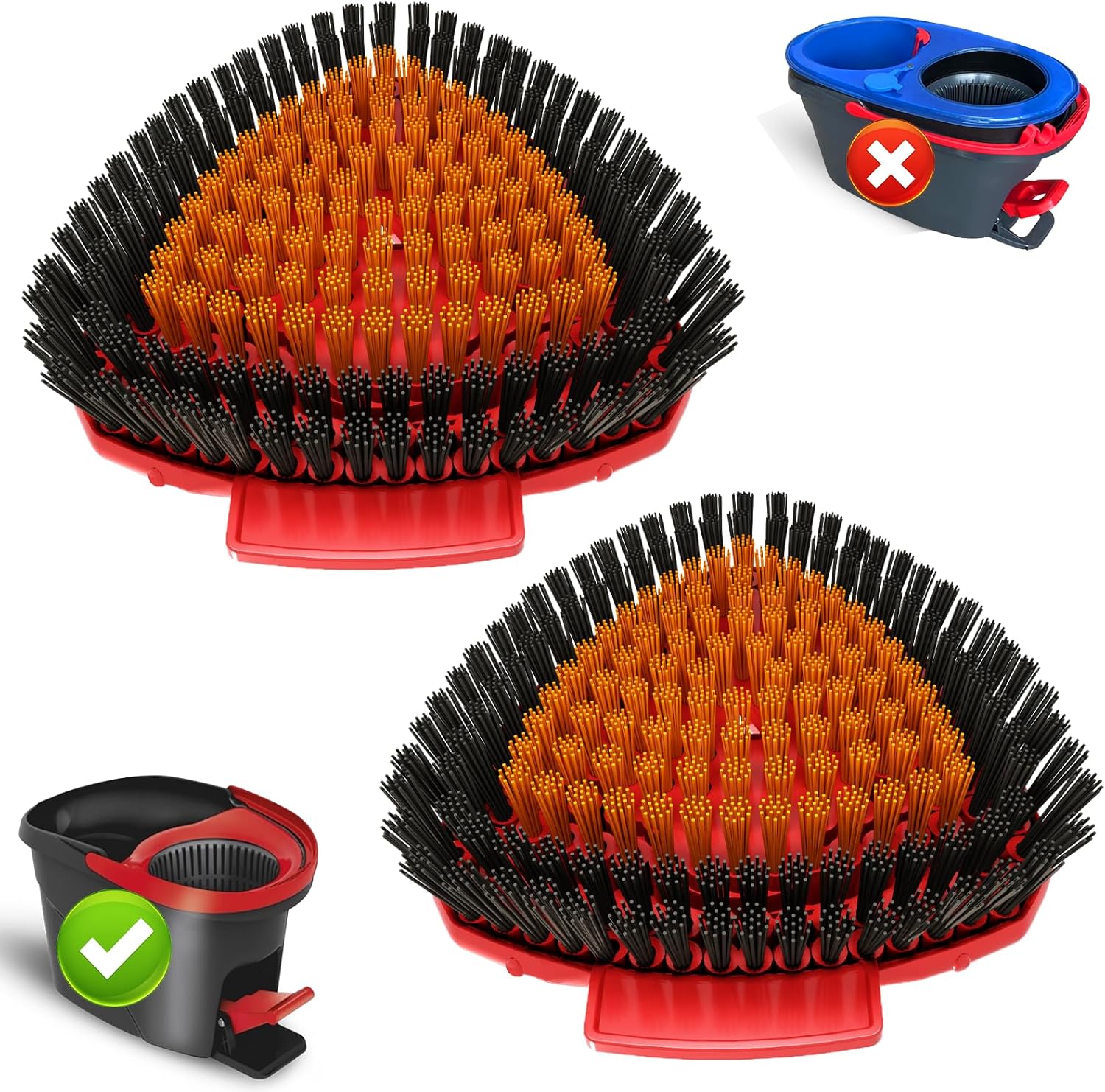 2 Pack Upgraded Replace Scrub Brush Compatible with Vileda TurboOcedar Spin Mop System, More Layers of Bristles Great for Kitchen, Deck, Bathroom and Shower Floor Scrubber Head Replacement