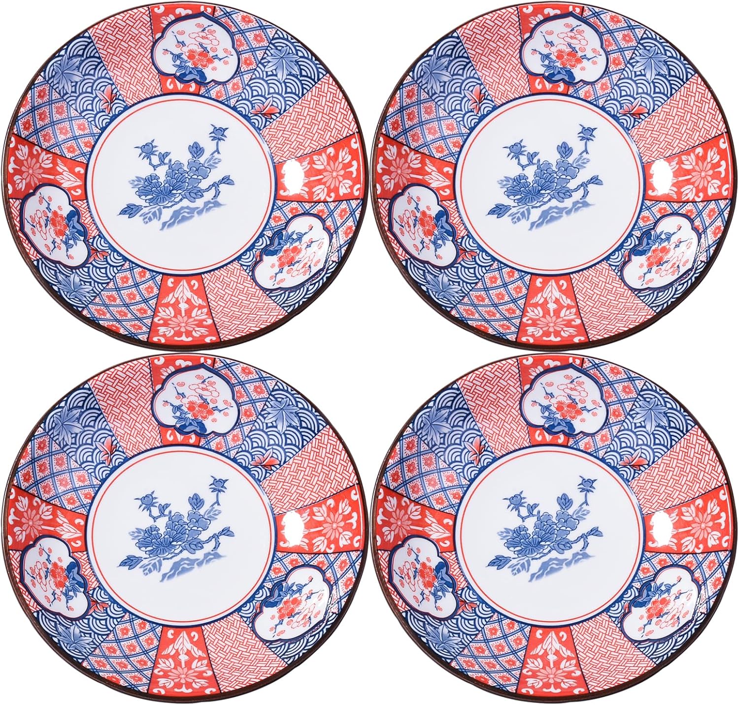 Porcelain Dinner Plates Set of 4, 8 Inch Japanese Plate for Salad Dessert Steak Pasta Pizza Seafood Salad Side Dishes