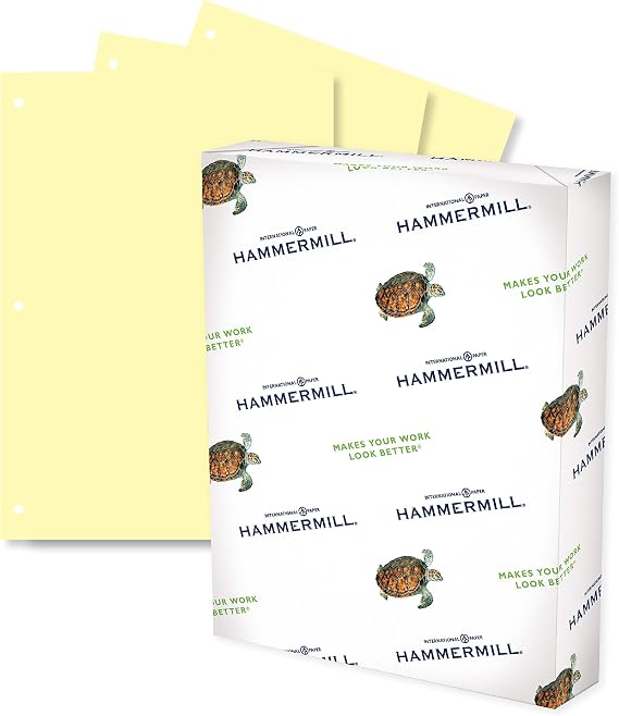 Hammermill Colored Paper, 20 lb Canary Printer Paper, 3 Hole - Made in the USA, Pastel Paper, 102921R - 1 Ream (500 Sheets)