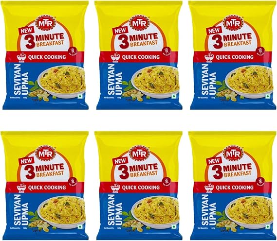 MTR Vermicelli Upma 160g - 3-Minute Breakfast Seviyan Upma - Wholesome and Tasty Upma - Quick & Easy Meal (Pack of 6)