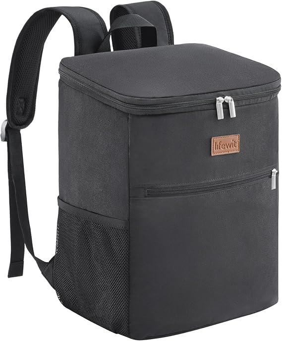Lifewit 21L 30-Can Soft Cooler Backpack Bag with Hard Liner, Large Insulated Picnic Lunch Box Soft-Sided for Camping/BBQ/Family Outdoor Activities, Black