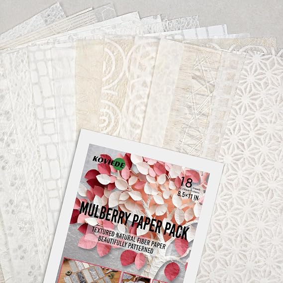18 Sheets 8.511 in Mulberry Paper Sheets, Letter Size Printable & Paintable Embossed Paper, Collage, Art Journaling, Card Making, Scrapbooking & DIY Embossed Cardstock
