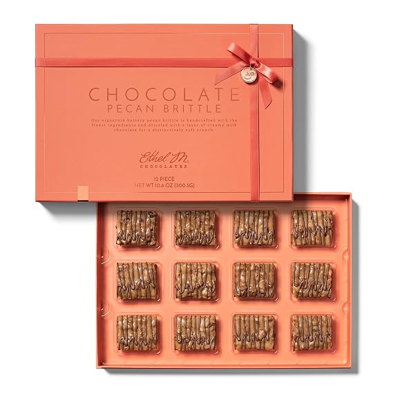 Ethel M Chocolates Chocolate Pecan Brittle Collection, 12-Piece Gift Box