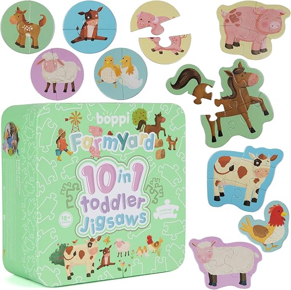 boppi 10-in-1 Progressive Jigsaw Puzzles for Toddlers 18m+ Farm Animals