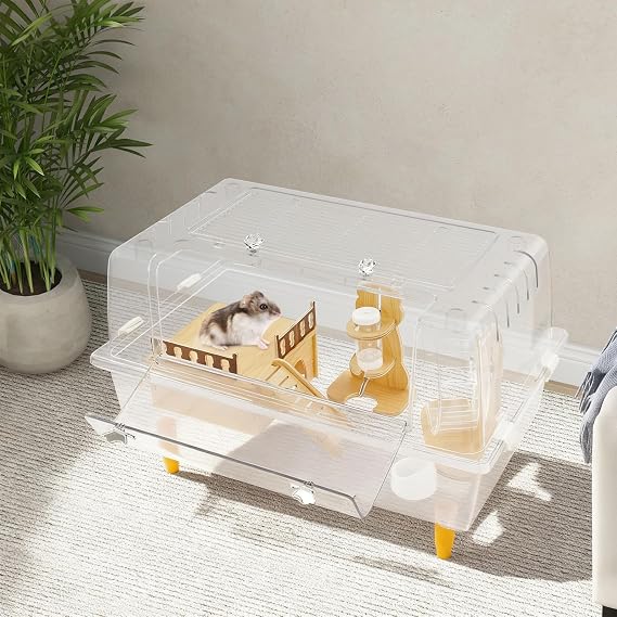 Hamster Cage Chewproof, Clear Hamster House with 2 Doors Stackable Hamsters Habitats Small Animal Cage for Small Pets