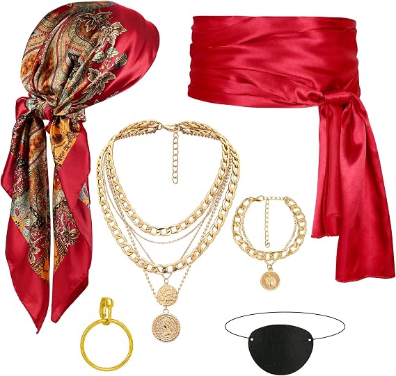 CICOCI Pirate Costume Accessories Set for Men Women | Renaissance Pirate Headband Bandana Belt Necklace, Halloween Cosplay Dress Up Pirate Pirate Accessories
