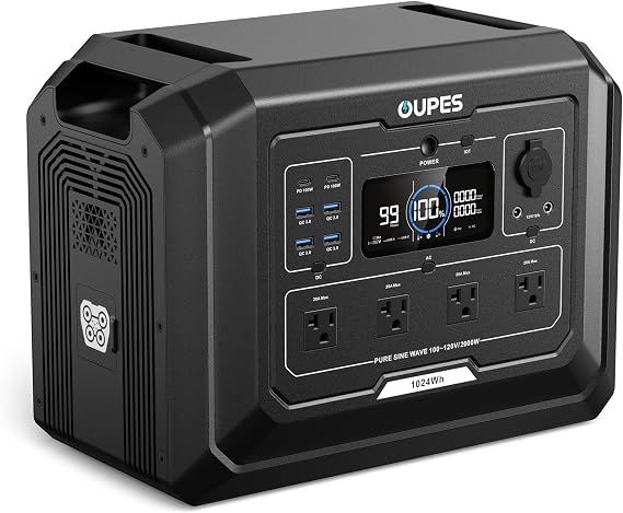 OUPES Mega 1 Portable Power Station 1024Wh 2000W (4500W Surge) | Expandable to 5kWh, 36 Mins to 80% Charge, LiFePO4 Solar Generator, UPS Backup, Built-in MPPT, 100W PD USB-C, APP Control
