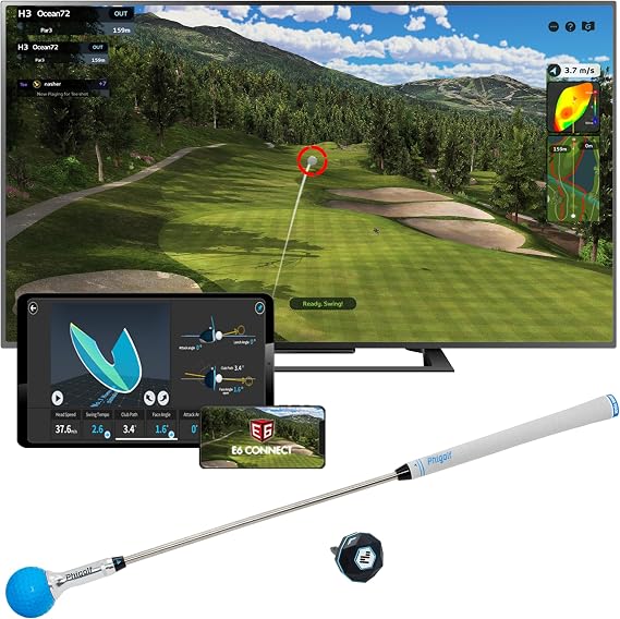 PHIGOLF Home Golf Simulator, Motion Sensor & 3D Analysis for Practice & Fun | Interactive Golf game with Motion Sensor & Swing Stick, Indoor & Outdoor, 38,000+ Courses, Mobile & E6 Connect (23.6")