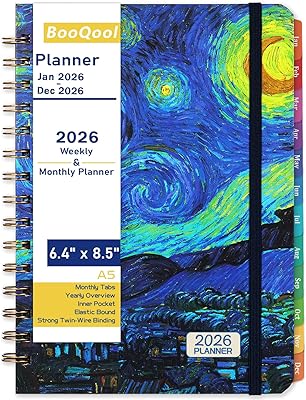 2026 Planner Weekly & Monthly Planner 2026, Jan.2026 - Dec.2026, 6.4 x 8.5, 2026 Calendar Planner with Tabs, Hardcover, Strong Binding, Thick Paper, Back Pocket, Elastic Closure, Inner Pocket