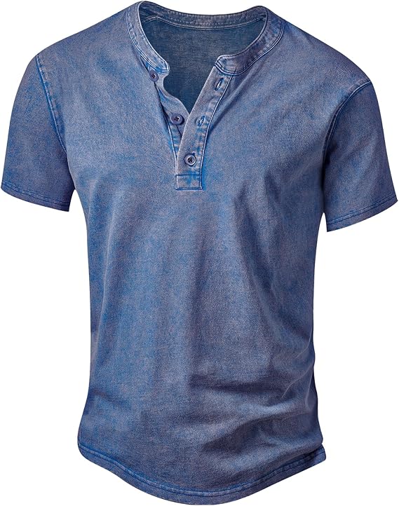 NITAGUT Mens Shirts Short Sleeve V-Neck Button Down Knitted Henley T Shirt | Mens Tops Slim Fit Lightweight Washed Retro Classic Casual Henley Shirts Vintage Cotton Soft Basic Tees Comfy Daily Working