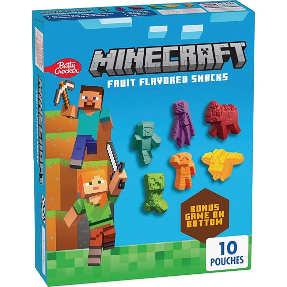 Minecraft Fruit Flavored Snacks, Fat Free and Gluten Free Snacks, 8 oz (10 Pouches)