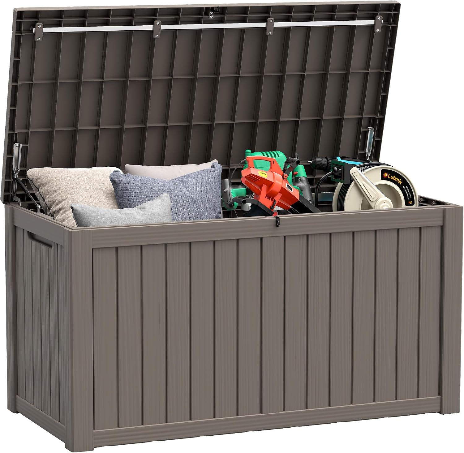 31 Gallon Resin Deck Boxes Waterproof, Waterproof and UV Resistant Outdoor Storage Box Lockable Lid for Delivery Box, Indoor, Garden Tools, Pool Supplies, Patio Grey, 150 Gallon