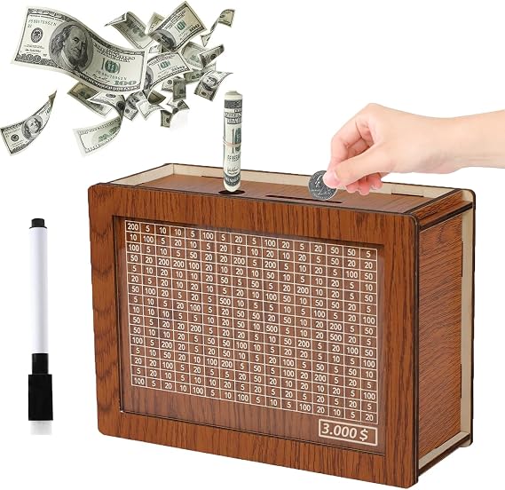 Cash Vault Wooden Savings Box, Numbered Target Dial, Wood Coin Counter | Retro Cash Vault Style, Solid Pine Wood, Track Coins by Numbered Dial, for Adults Kids, Great Gift Idea for Money Savers