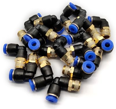 PL4-01 Push to Connect Fitting, 90 Degree Male Elbow, 4mm Tube OD x G18 Thread, Pneumatic Air Push Fit Lock Fitting Pack of 20