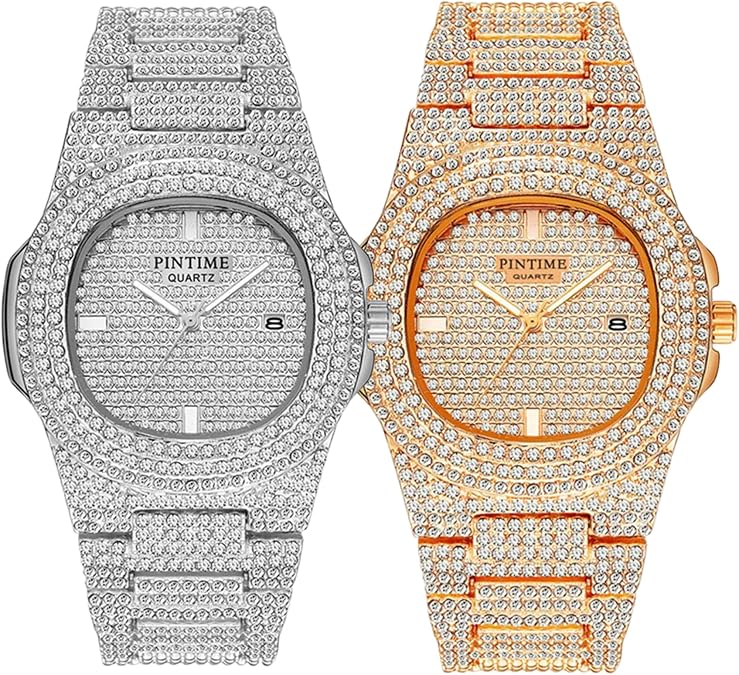 PINTIME Mens Diamond Watches Luxury Watch