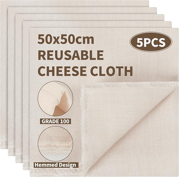 5PCS Cheesecloth, Grade 100 Unbleached Muslin Cloths for Cooking, Reusable Ultra Fine Cheese Cloths, Washable Hemmed Straining Cloth for Filtering Nut