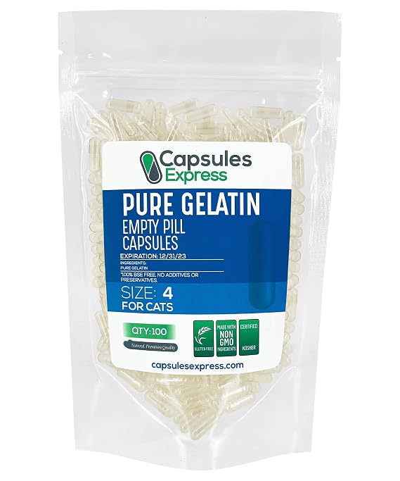 XPRS Nutra Size 4 Empty Capsules for Cats - Clear Empty Gelatin Capsules - Pills DIY Capsule Filling - Fillable Pure Bovine Pill Gel Caps (100 Count)
