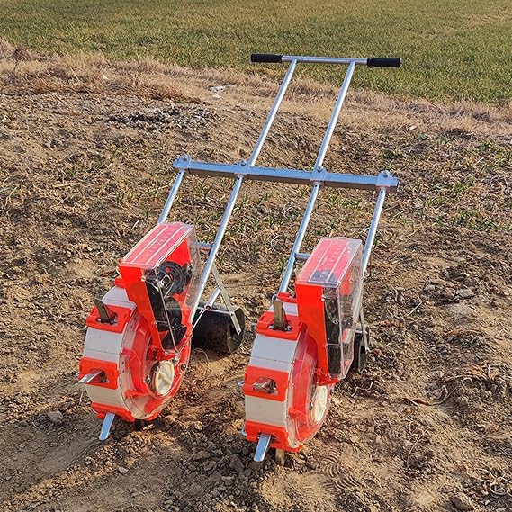 Manual Seeder Handheld Roller Seeding Machine Peanut Corn Bean Planter Precision Garden Seed Planter Spreader, Double Row Hand-Push Roller Seeder & Fertilizer Applicator,9 Mouths