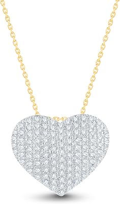 1.00 Carat Round Shape Real Moissanite Womens Wedding Engagement Heart Pendant Necklace With 14k Yellow Gold Plated