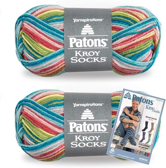 Patons Kroy Socks Yarn, 2-Pack, Meadow Stripes Plus Pattern