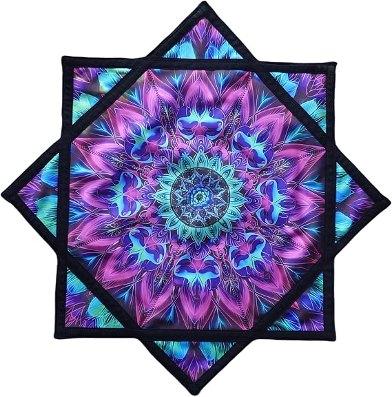 Flow Star(UV Reactive) Spinning Cloth Beginners Juggling and Skill Toy Easy to Rotate Double Sided Printing Dapo Star Blue&Purple (R05-style2)