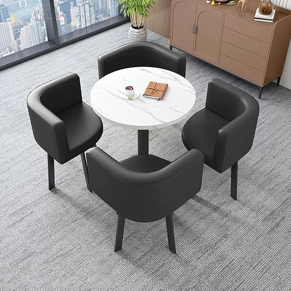 Office Reception Room Club Table, Round Negotiation Tables And Chairs Combination Dining Table Set, Small Conference Room Tables, Business Coffee Table , Suitable for Lounge, Living Room, Kitchen(Blac