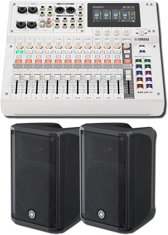 Yamaha MGX12 W 18-Channel Digital Mixer Bundle with 2 DBR10 10-Inch 700W Powered Speakers 4.3-Inch Touchscreen USB-C Audio Mixer for Live Sound, Podcasting, Streaming, House of Worship