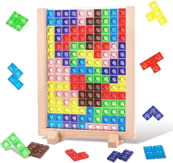 Building Blocks Puzzle Game Toy, Plastic Brain Teaser Toys with Vertical Wood Frame, Russian Stacking Toys for Kids Early Educational Games Montessori Toys for Boys & Girls