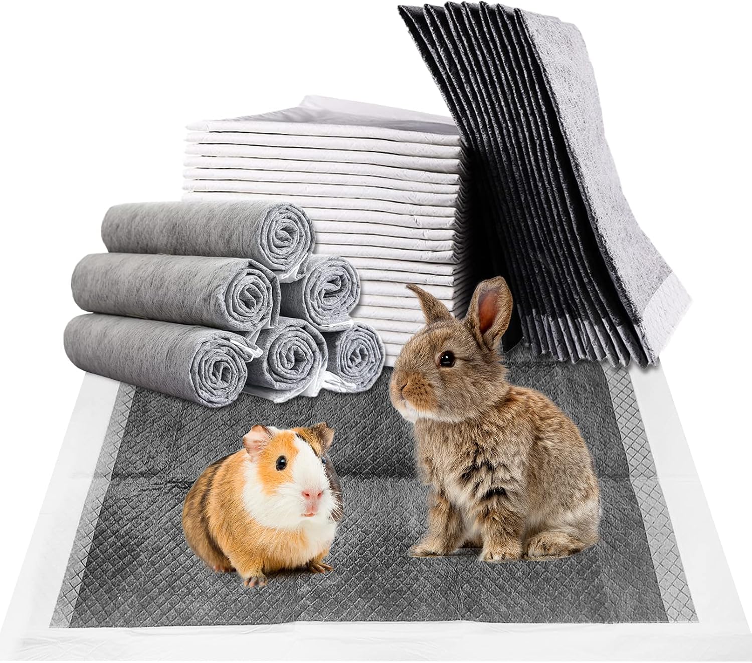 Fhiny Rabbit Pee Pads, 18 x 24 50 PCS Disposable Guinea Pig Pads Leak-Proof Super Absorbent Potty Training Pad with Quick-Dry Surface for Bunny Guinea Pig Cats or Small Pets