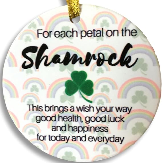 Irish Shamrock Christmas Ornament Personalized Celtic Good Luck Ornament Irish Heritage Christmas Tree Keepsake - Ceramic Lucky Shamrock Gift for Family & Friends 2.625" D