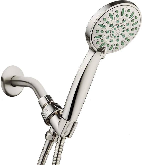 AquaDance Antimicrobial/Anti-Clog High-Pressure 6-setting Hand Shower, Microban Nozzle Protection from Growth of Mold, Mildew & Bacteria for Stronger Shower! Brushed Nickel Finish