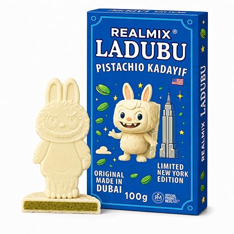 REALMIX LADUBU Dubai White Chocolate - Exclusive Dubai Chocolate with Pistachio Cream and Crispy Kunafa Filling - Authentic Luxury Chocolate Exotic Pistachio Chocolate (White Chocolate)