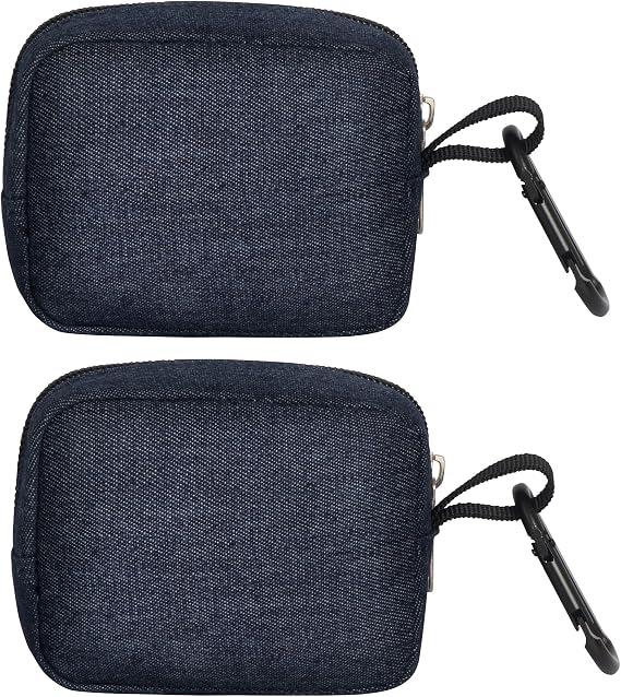 2 Pieces Mini Pouch with Carabiner,Pouches for Organization,Small Makeup Bag for Purse,Zipper Coin Pouch,Card Holder Wallet,Travel Storage Carrying Tech Bag for Small Electronic Accessories Blue