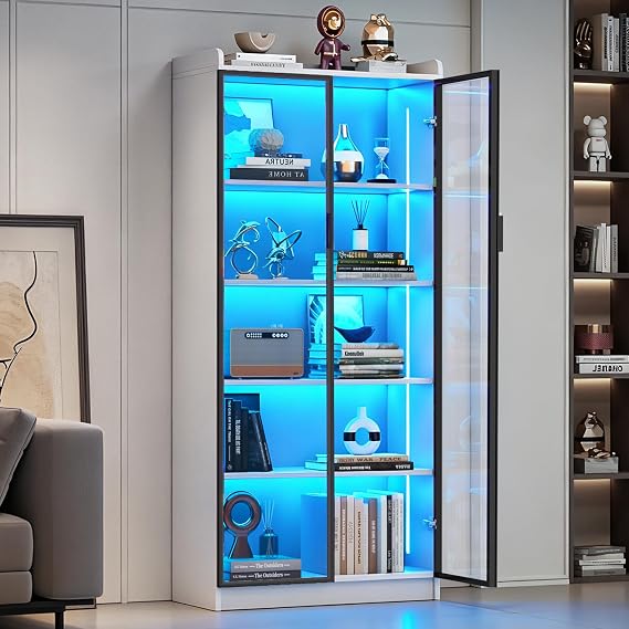Dystler 65" 5-Tier Glass Display Cabinet with Doors
