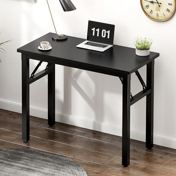 SogesHome No Assembly Folding Computer Desk, 31.5 Inch Small Compact Desk for Home Office, Modern Writing Table with Adjustable Leg Pads, Gaming Desk for Living Room, Dorm and Small Spaces, Black