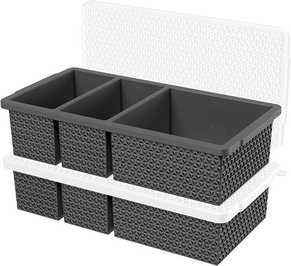 Silicone Freezer Trays with Lid (2-Pack), 1-Cup & 2-Cup Silicone Freezer Molds, Stackable Soup Cubes Freezer Tray with Lid for Portion Control, Food Storage & Meal Prep, Oven & Dishwasher Safe