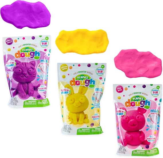 ORB Planet Dough 3 Pack - Make Your Own Sensory Play Dough Kit - Purple, Yellow, Pink Doughs - Just Add Water, No Baking Required - Creative Crafts for Kids - 1 Lb of Moldable Material in Each Bag
