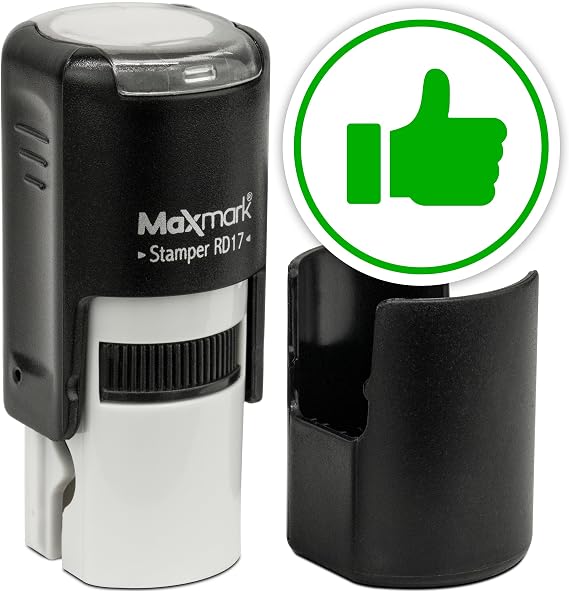 MaxMark Round Self Inking Emoji Stamp - Like - Green Ink