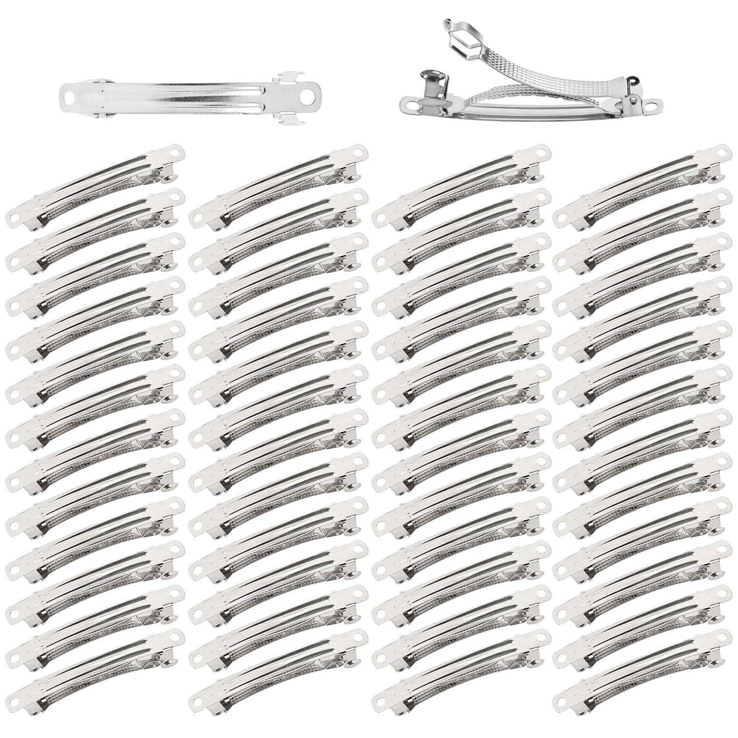 50 Pack 6cm2.4 Inch Plain Blank Silver Metal DIY Craft French Barrettes Automatic Spring Snap Hair Clips Clasps Accessories for Women Girls Teens