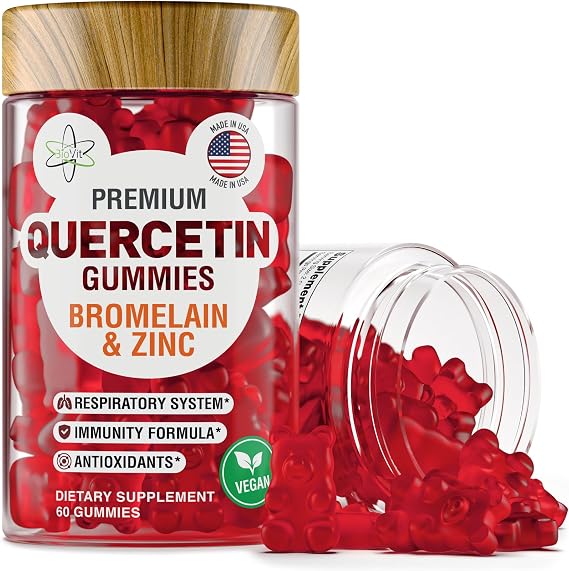 BioVit Quercetin Gummies 500MG - Activated Quercetin for Kids & Adults Immune System & Allergy - Chewable with Bromelain, Zinc, Vitamin C, Vitamin D3 - Made in USA - 60 Vegan Gummy Bears