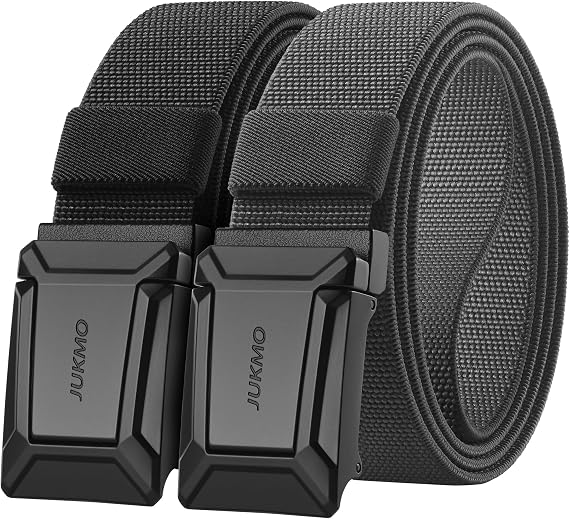 JUKMO 2 Pack Men's Stretch Tactical Belt, 1.5" Nylon Web with Flip Buckle