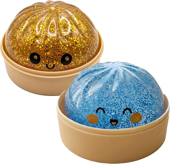 Dumpling Squishy, Colorful Dumplings Stress Fidget, Glitter Squishies Toy 2 PCS (Glod+BLUE)