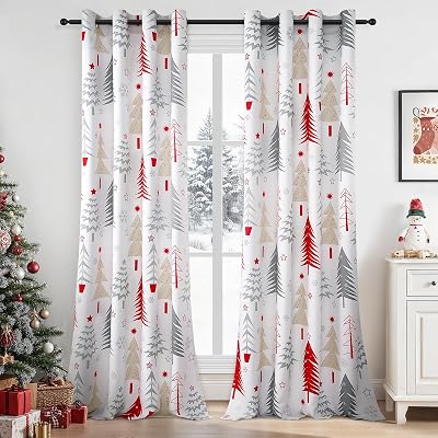 Topfinel 96 Inch Red Christmas Curtains 2 Panels for Bedroom and Living Room,Privacy Heat Blocking Elegant Luxury Floor Length Xmas Grommet Curtains for Living Room 52x96 Inch,Snow,Set of 2