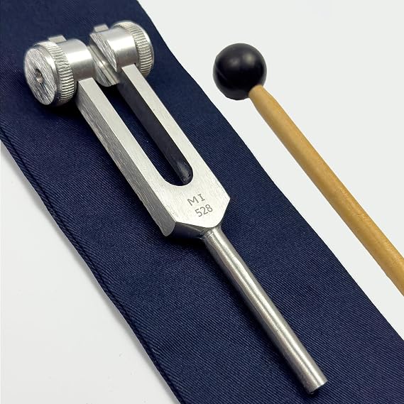 528 Hz MI Weighted Solfeggio Tuning Fork with Carry & Stiker, Silver | Higher Octave with Shorter Resonance but Increased Strength and Amplitude, Love Frequency 528hz, Sound Healing