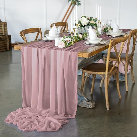 10 Yard Chiffon & Voile Fabric Table Runner & Wedding Decor - Dusty Rose