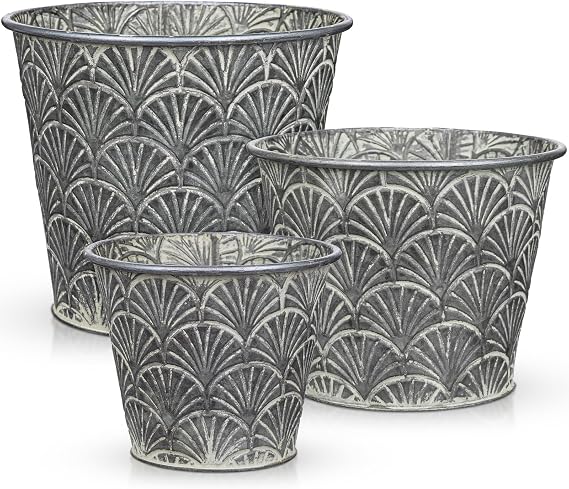 Silver Metal Rustic Flower Pots - 3 PCS Galvanized Planters Rustproof Durable Metal Buckets Plant Pots Vintage-Inspired Charm Rustic for Farmhouse Garden Herb Indoor Outdoor Decor(Dia.5.5"/6.5"/7.1")