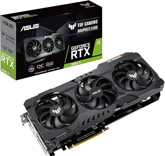 ASUS TUF Gaming NVIDIA GeForce RTX 3060 Ti OC Edition Graphics Card (PCIe 4.0, 8GB GDDR6, HDMI 2.1, DisplayPort 1.4a, Dual Ball Fan Bearings, Military-Grade Certification, GPU Tweak II), Black
